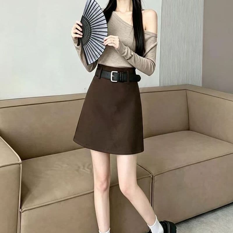 가을 겨울 새로운 트렌디 차가운 캐주얼 반신 스커트 다용도 슬림해 보이는 A라인 스커트 하이웨이스트 한국 스타일 타이트 스커트 미니 스커트 한 걸음 미니 스커트 이미지 4
