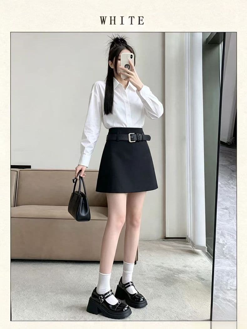 가을 겨울 새로운 트렌디 차가운 캐주얼 반신 스커트 다용도 슬림해 보이는 A라인 스커트 하이웨이스트 한국 스타일 타이트 스커트 미니 스커트 한 걸음 미니 스커트 상세 이미지 11