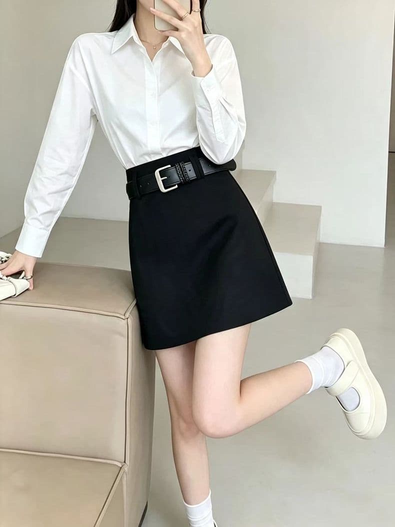 가을 겨울 새로운 트렌디 차가운 캐주얼 반신 스커트 다용도 슬림해 보이는 A라인 스커트 하이웨이스트 한국 스타일 타이트 스커트 미니 스커트 한 걸음 미니 스커트 상세 이미지 14