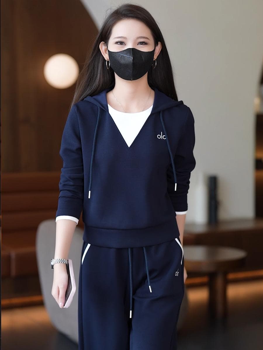 페이크 레이어드 배색 연령 감소 후드 한국 스타일 루즈핏 캐주얼 세트 와이드 레깅스 바지 2026 봄과 가을 옷 새로운 긴팔 상세 이미지 10