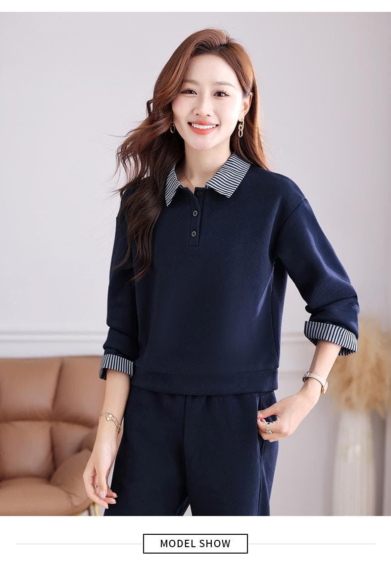 후드티 세트 여성 2026 새로운 패션 폴로 칼라 후드티 세트 여성 봄 가을 편안함 통기성 투피스 세트 상세 이미지 13