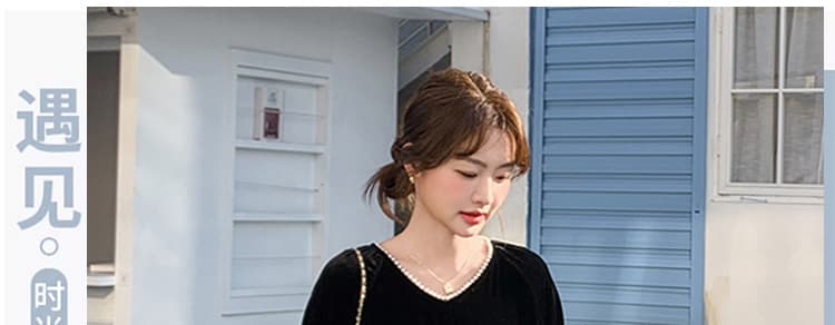 있음 가공 2026 새로운 슈퍼 잘 생긴 패션 품격 배색 패치워크 고급 센스 비즈 박기 드레스 상세 이미지 1