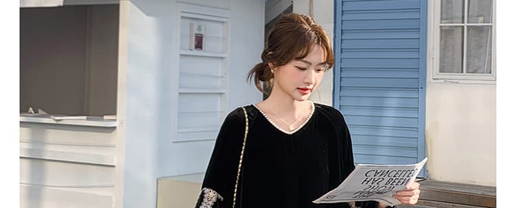 있음 가공 2026 새로운 슈퍼 잘 생긴 패션 품격 배색 패치워크 고급 센스 비즈 박기 드레스 상세 이미지 32