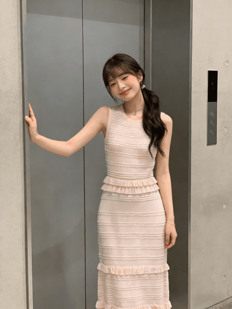 2026 한국 천 금빛 바람 프릴 패치워크 얼음 실크 니트 드레스 여름 작은 샤넬 스타일 ol 롱 코트 세트 상세 이미지 9