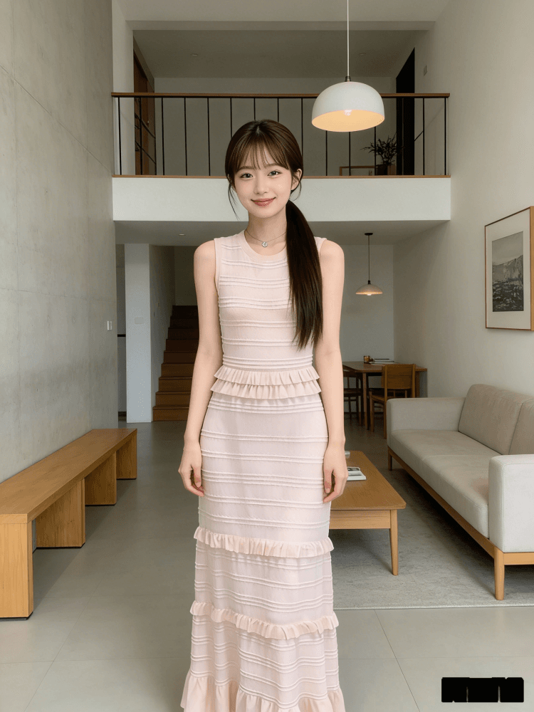 2026 한국 천 금빛 바람 프릴 패치워크 얼음 실크 니트 드레스 여름 작은 샤넬 스타일 ol 롱 코트 세트 상세 이미지 13