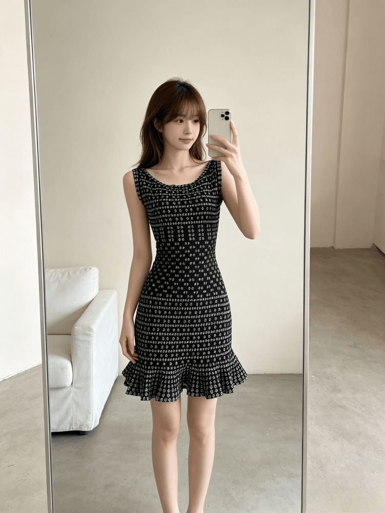블랙 퍼스 깨진 란 프랑스식 레트로 타이트 스커트 품격 인어 꼬리 치마 도트 무늬 고급 센스 명문 여성 니트 자카드 드레스 상세 이미지 11