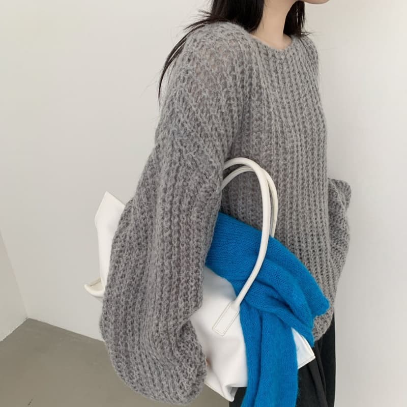느긋한 부드러운 바람 라운드 넥 홀로우 아웃 긴팔 니트 스웨터 여자 2026 가을 한 맛 케이지 소매 혼합 색상 느긋한 큰 스웨터 상세 이미지 22
