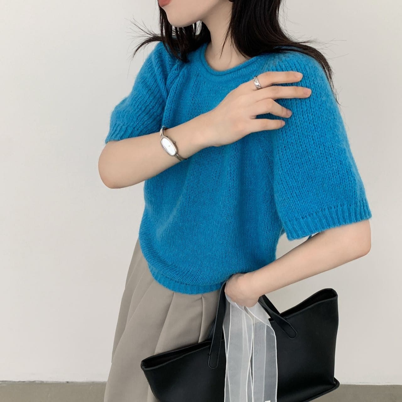 한 부서 모헤어 디자인 센스 어깨 홀로우 아웃 벌룬 소매 스웨터 반팔 여성 따뜻한 부드럽다 찹쌀 스택 가져 가라. 니트 스웨터 t 이미지 3