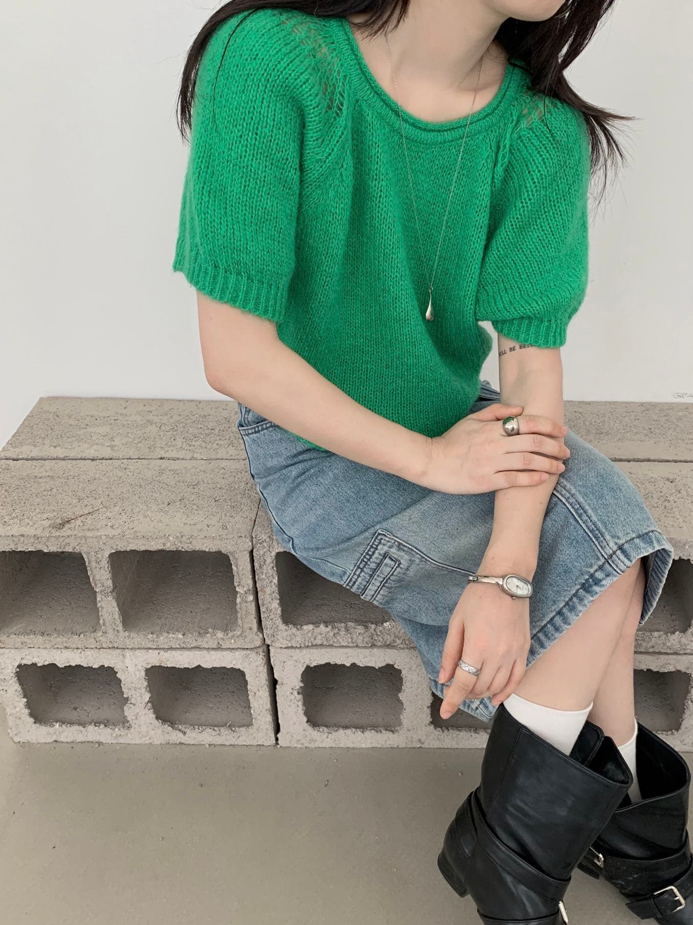 한 부서 모헤어 디자인 센스 어깨 홀로우 아웃 벌룬 소매 스웨터 반팔 여성 따뜻한 부드럽다 찹쌀 스택 가져 가라. 니트 스웨터 t 상세 이미지 17