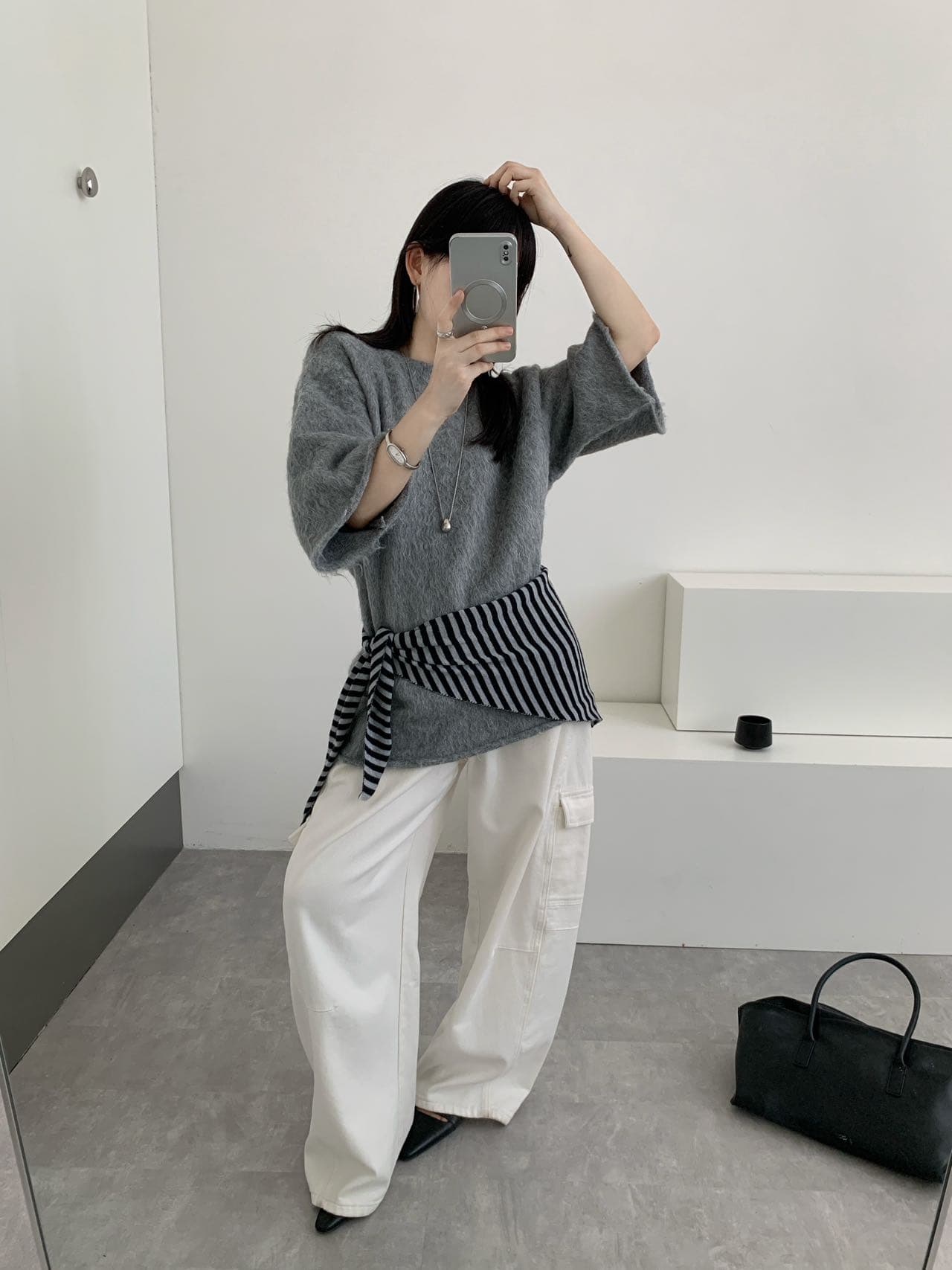 느슨함 센스 고급 몽환 분위기 센스 당겨서 플러시 여성 반소매 루즈핏 느긋한 센스 스웨터 상세 이미지 2