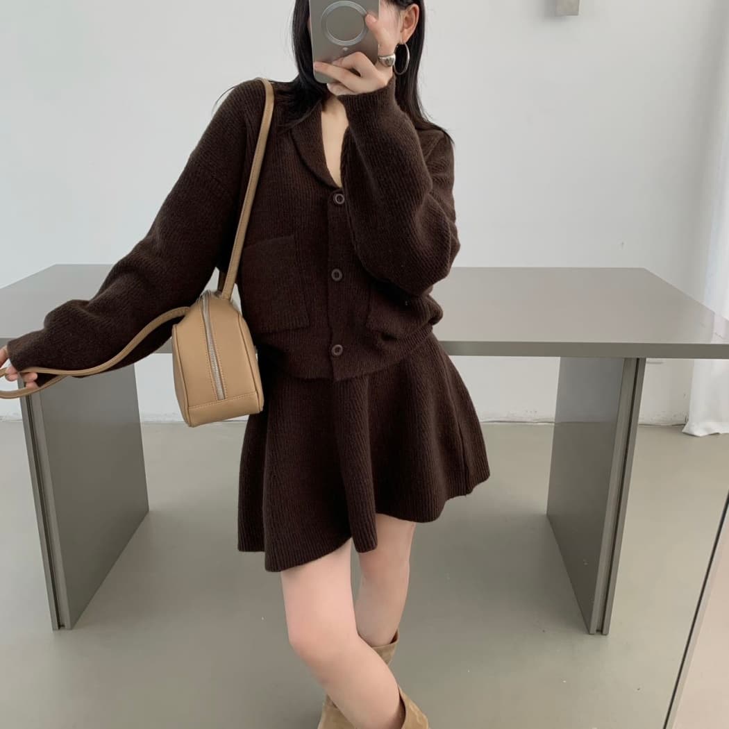높음 지혜 고급 레트로 북유럽 문예 바람 야크 플러시 높음 그램 무거운 녹색 과일 칼라 오픈 가디건 플리츠 퍼프 반 스커트 이미지 2