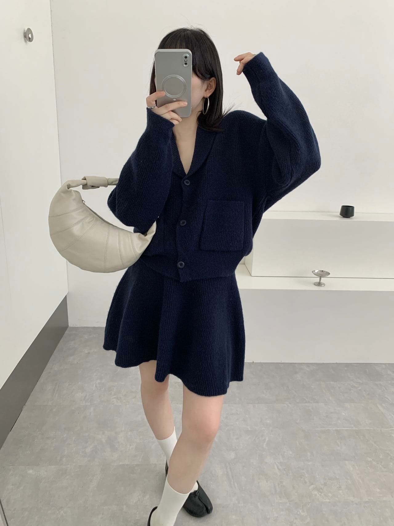 높음 지혜 고급 레트로 북유럽 문예 바람 야크 플러시 높음 그램 무거운 녹색 과일 칼라 오픈 가디건 플리츠 퍼프 반 스커트 상세 이미지 19