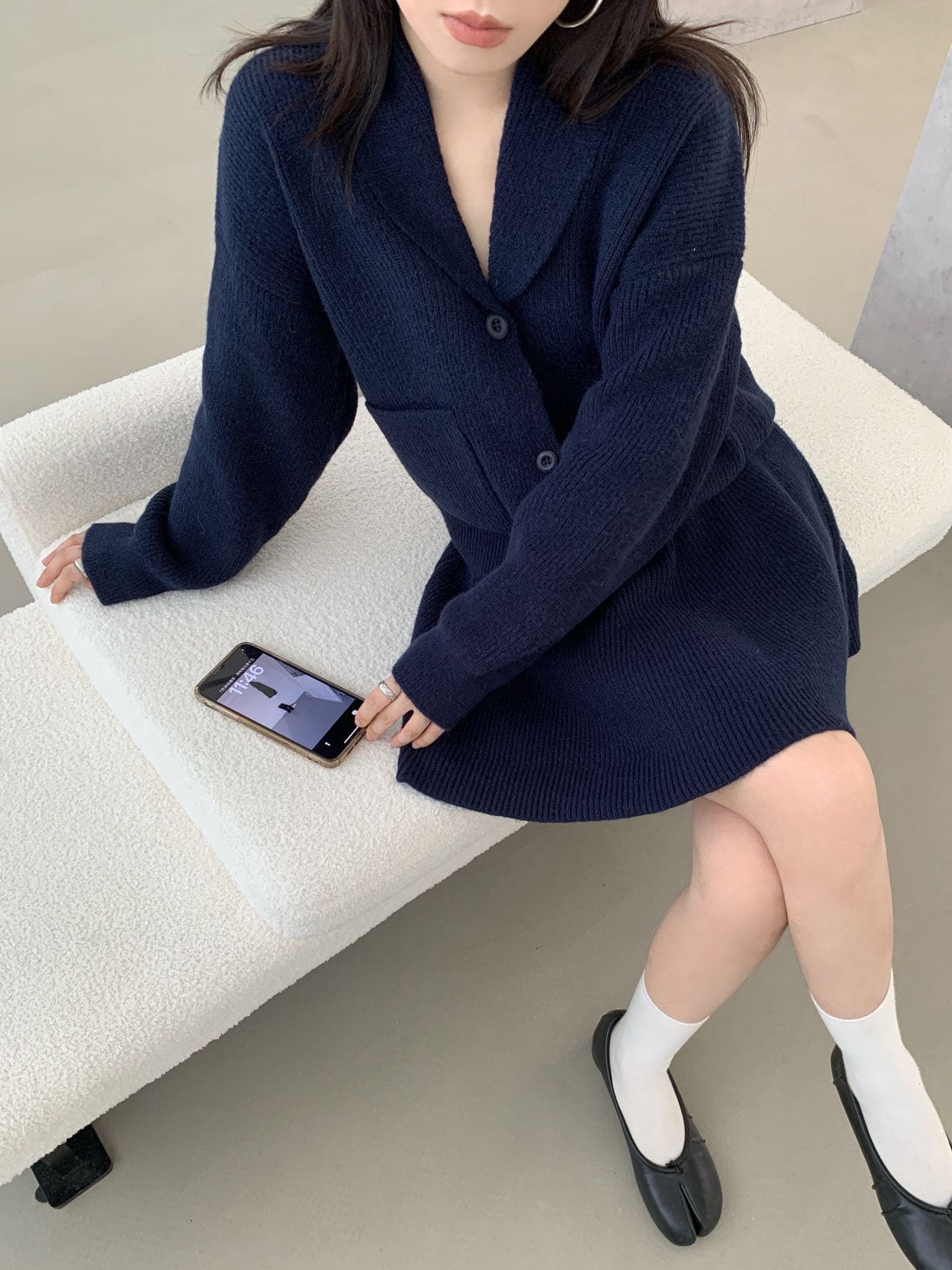 높음 지혜 고급 레트로 북유럽 문예 바람 야크 플러시 높음 그램 무거운 녹색 과일 칼라 오픈 가디건 플리츠 퍼프 반 스커트 상세 이미지 21