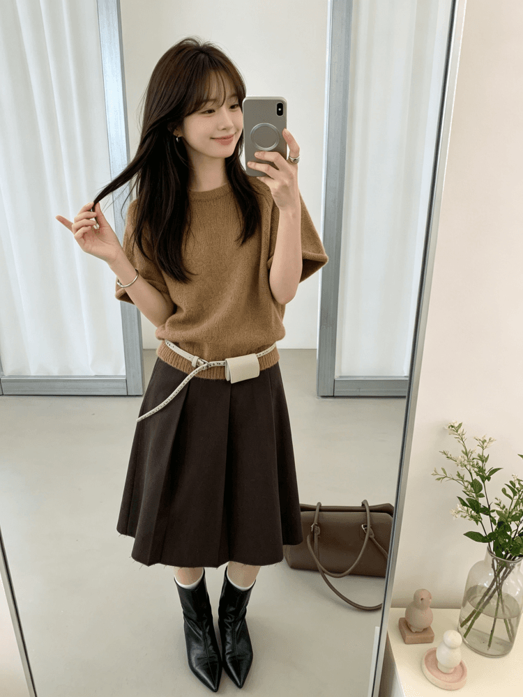한 부서 미니멀리즘 라운드 넥 볼륨 측면 반팔 니트 조끼 여자 이른 가을 삽입 어깨 민소매 스웨터 조끼 스택 착용 맨위 상세 이미지 16