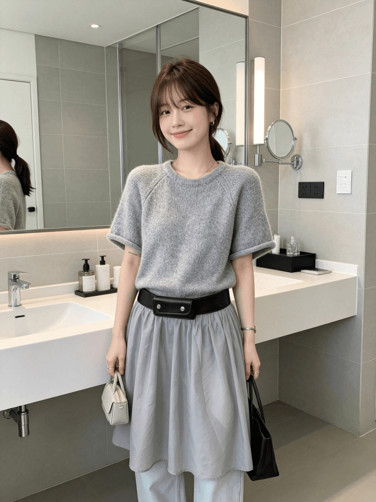 한 부서 미니멀리즘 라운드 넥 볼륨 측면 반팔 니트 조끼 여자 이른 가을 삽입 어깨 민소매 스웨터 조끼 스택 착용 맨위 상세 이미지 17
