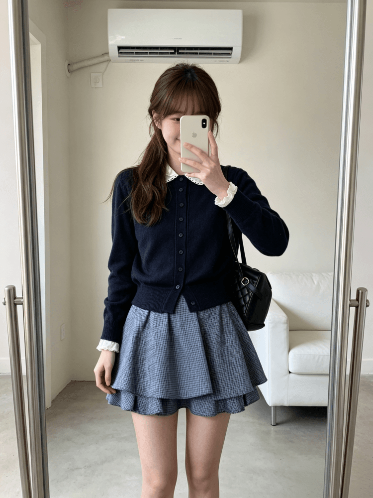 한 부서 부드러운 레이스 베이비 칼라 페이크 레이어드 니트 오픈 가디건 여성 이른 가을 패치워크 레이스 커프스 스웨터 코트 상세 이미지 6