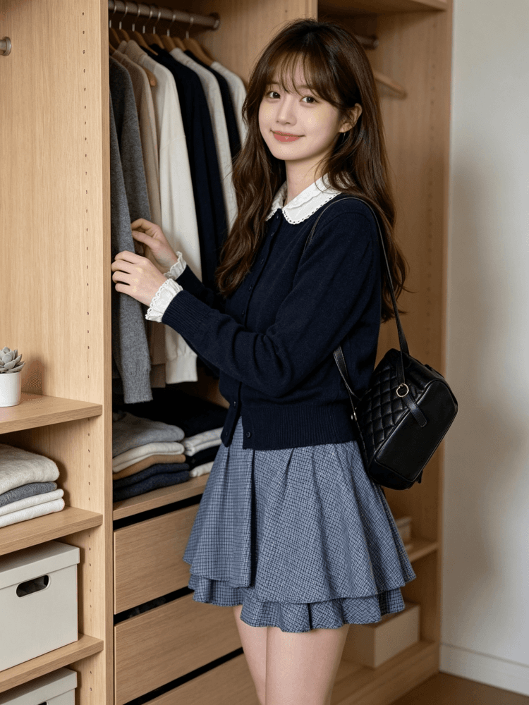 한 부서 부드러운 레이스 베이비 칼라 페이크 레이어드 니트 오픈 가디건 여성 이른 가을 패치워크 레이스 커프스 스웨터 코트 상세 이미지 12