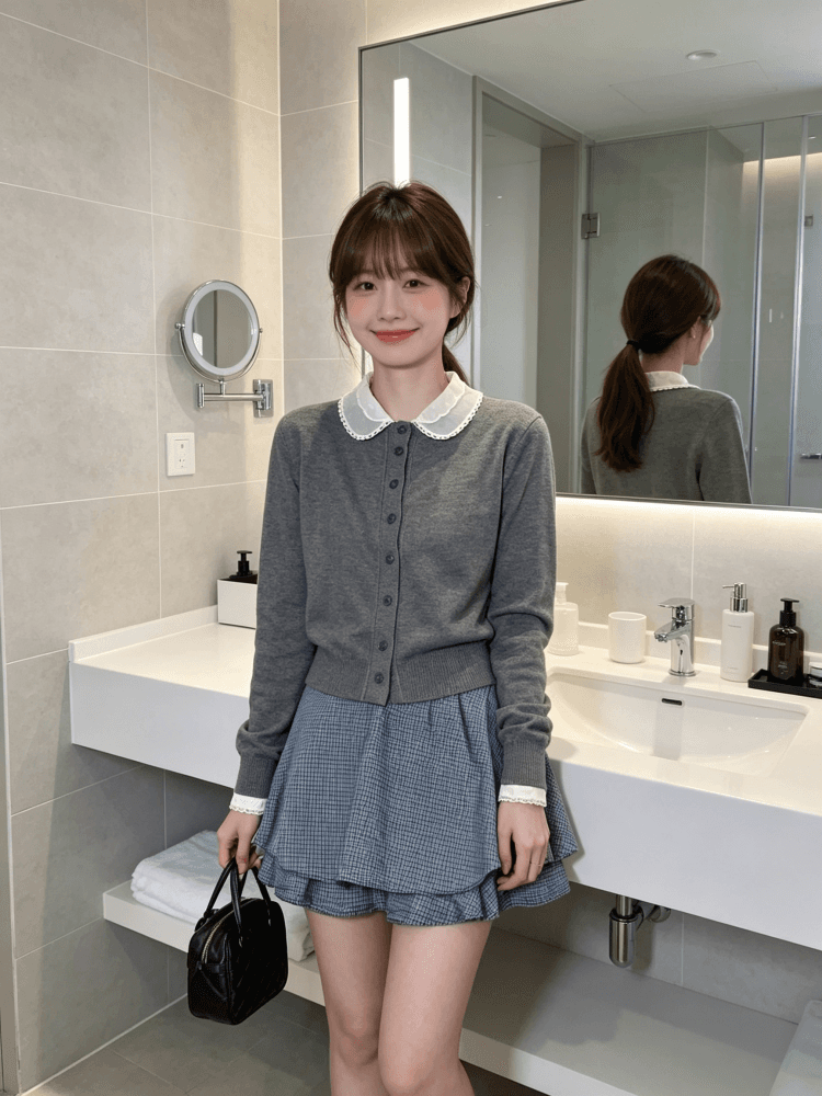 한 부서 부드러운 레이스 베이비 칼라 페이크 레이어드 니트 오픈 가디건 여성 이른 가을 패치워크 레이스 커프스 스웨터 코트 상세 이미지 20