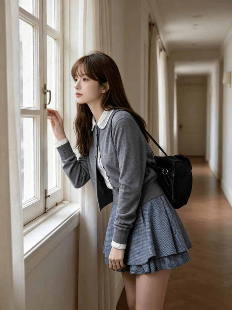 한 부서 부드러운 레이스 베이비 칼라 페이크 레이어드 니트 오픈 가디건 여성 이른 가을 패치워크 레이스 커프스 스웨터 코트 상세 이미지 22