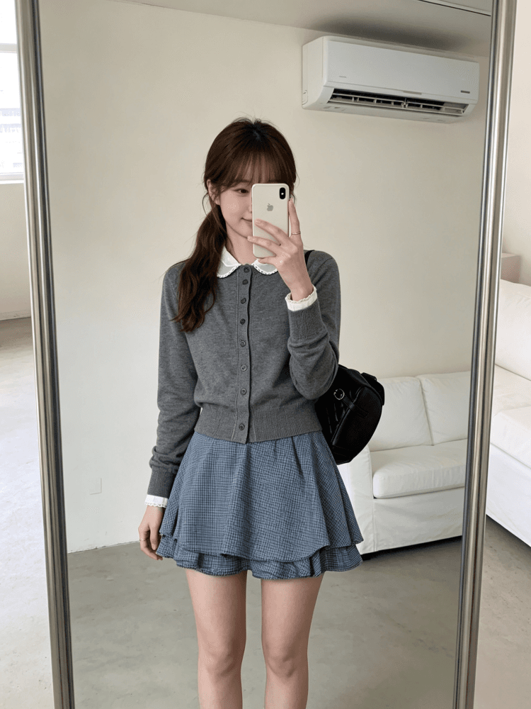 한 부서 부드러운 레이스 베이비 칼라 페이크 레이어드 니트 오픈 가디건 여성 이른 가을 패치워크 레이스 커프스 스웨터 코트 상세 이미지 23