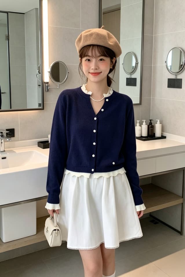 한 부서 레트로 녹색 명중 브라운 물결무늬 레이스 니트 오픈 가디건 여성 이른 가을 V넥 프릴 쇼트 스타일 부드러운 찹쌀 스웨터 이미지 6