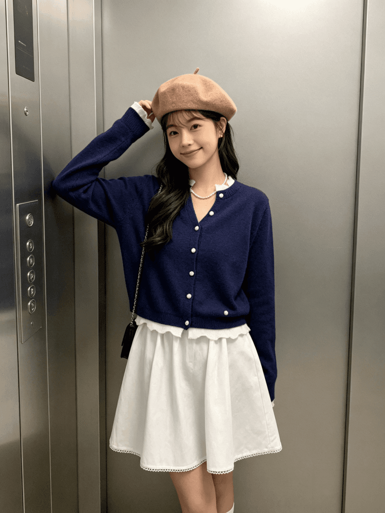 한 부서 레트로 녹색 명중 브라운 물결무늬 레이스 니트 오픈 가디건 여성 이른 가을 V넥 프릴 쇼트 스타일 부드러운 찹쌀 스웨터 상세 이미지 10