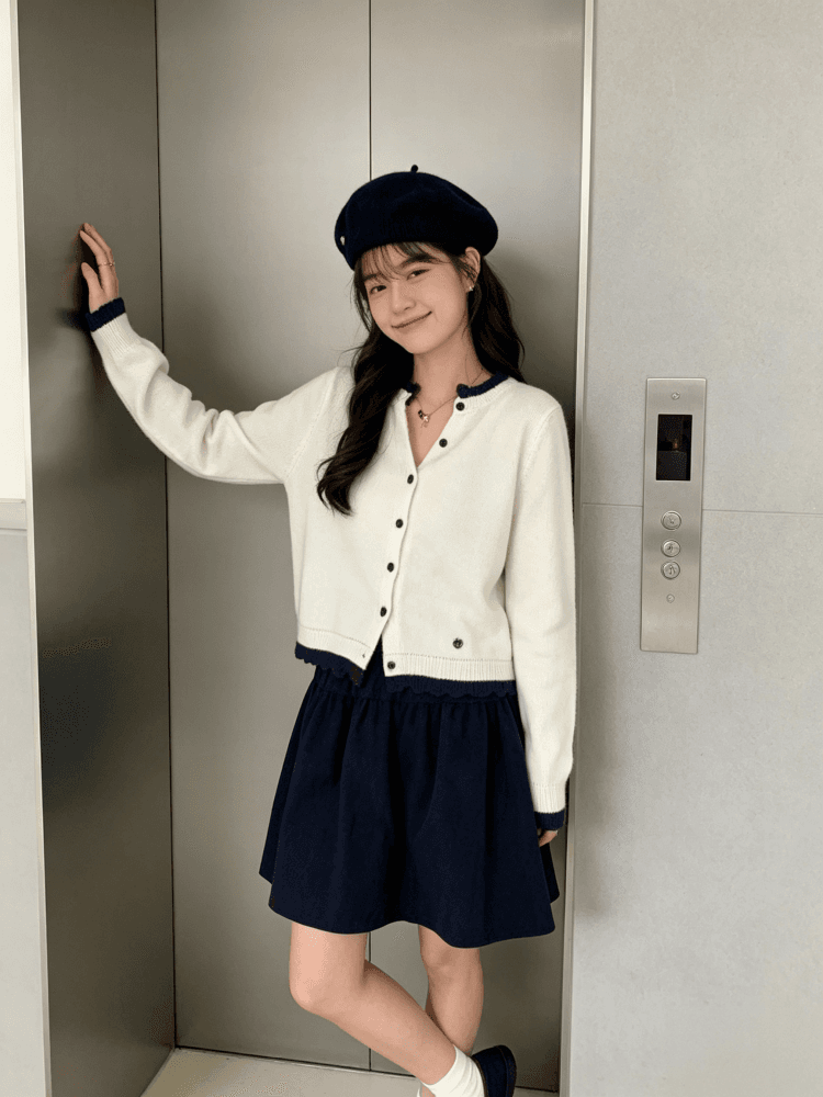 한 부서 레트로 녹색 명중 브라운 물결무늬 레이스 니트 오픈 가디건 여성 이른 가을 V넥 프릴 쇼트 스타일 부드러운 찹쌀 스웨터 상세 이미지 23