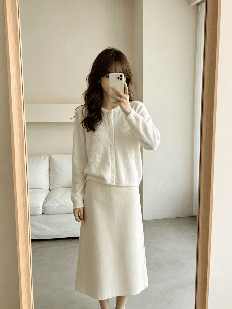 한 부서 부드러운 꽃 자수 니트 오픈 가디건 여성 이른 가을 라운드 넥 진주 버클 부드러운 찹쌀 긴팔 스웨터 코트 상세 이미지 12