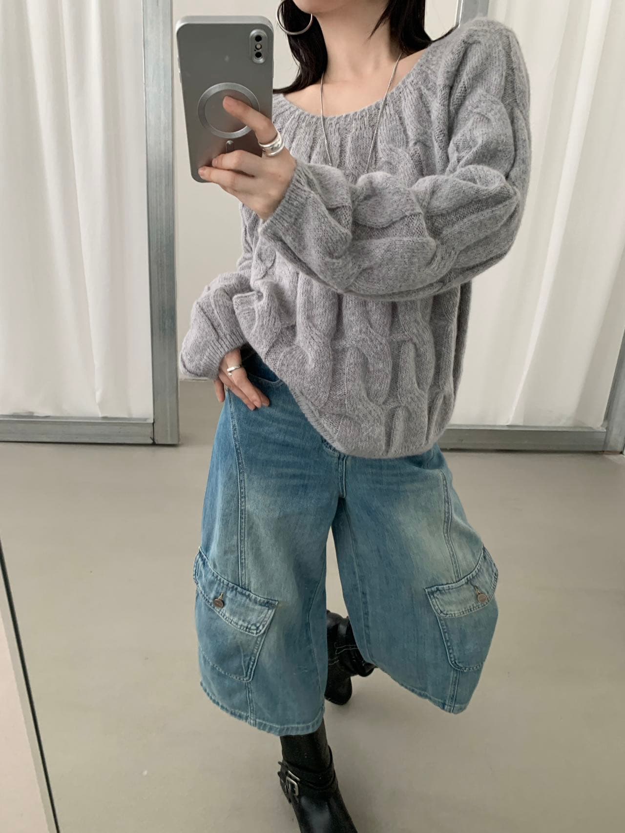 2026 한 부서 꽈배기 라운드 넥 스웨터 여자 26 가을 루즈핏 느긋한 바람 부드러운 찹쌀 니트 스웨터 파란색 풀오버 맨위 이미지 5