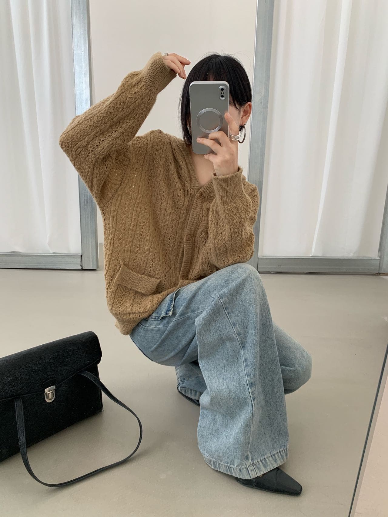 홀로우 아웃 부드러운 찹쌀 후드 싱글 줄 버튼 니트 오픈 가디건 가을 새로운 한국 스타일 루즈핏 느긋한 센스 스웨터 여성 코트 상세 이미지 10