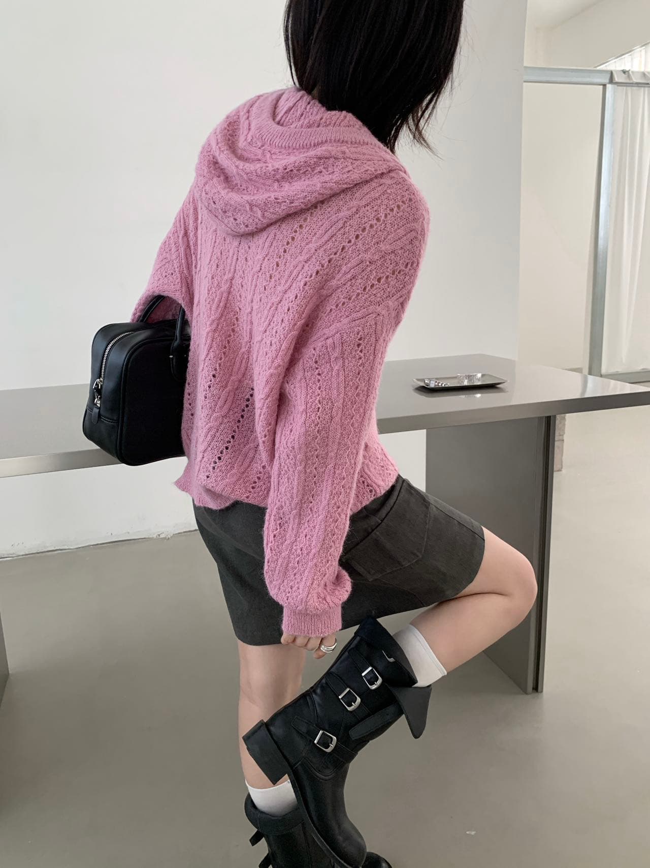 홀로우 아웃 부드러운 찹쌀 후드 싱글 줄 버튼 니트 오픈 가디건 가을 새로운 한국 스타일 루즈핏 느긋한 센스 스웨터 여성 코트 상세 이미지 17