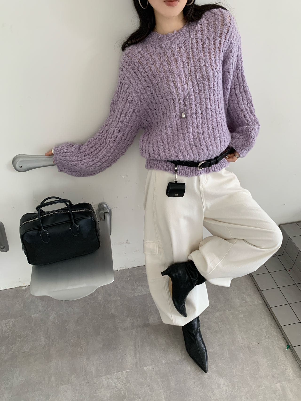 한 부서 단색 라운드 넥 풀오버 스웨터 여자 가을 겨울 새로운 루즈핏 패션 캐주얼 느긋한 바람 니트 스웨터 맨위 상세 이미지 12