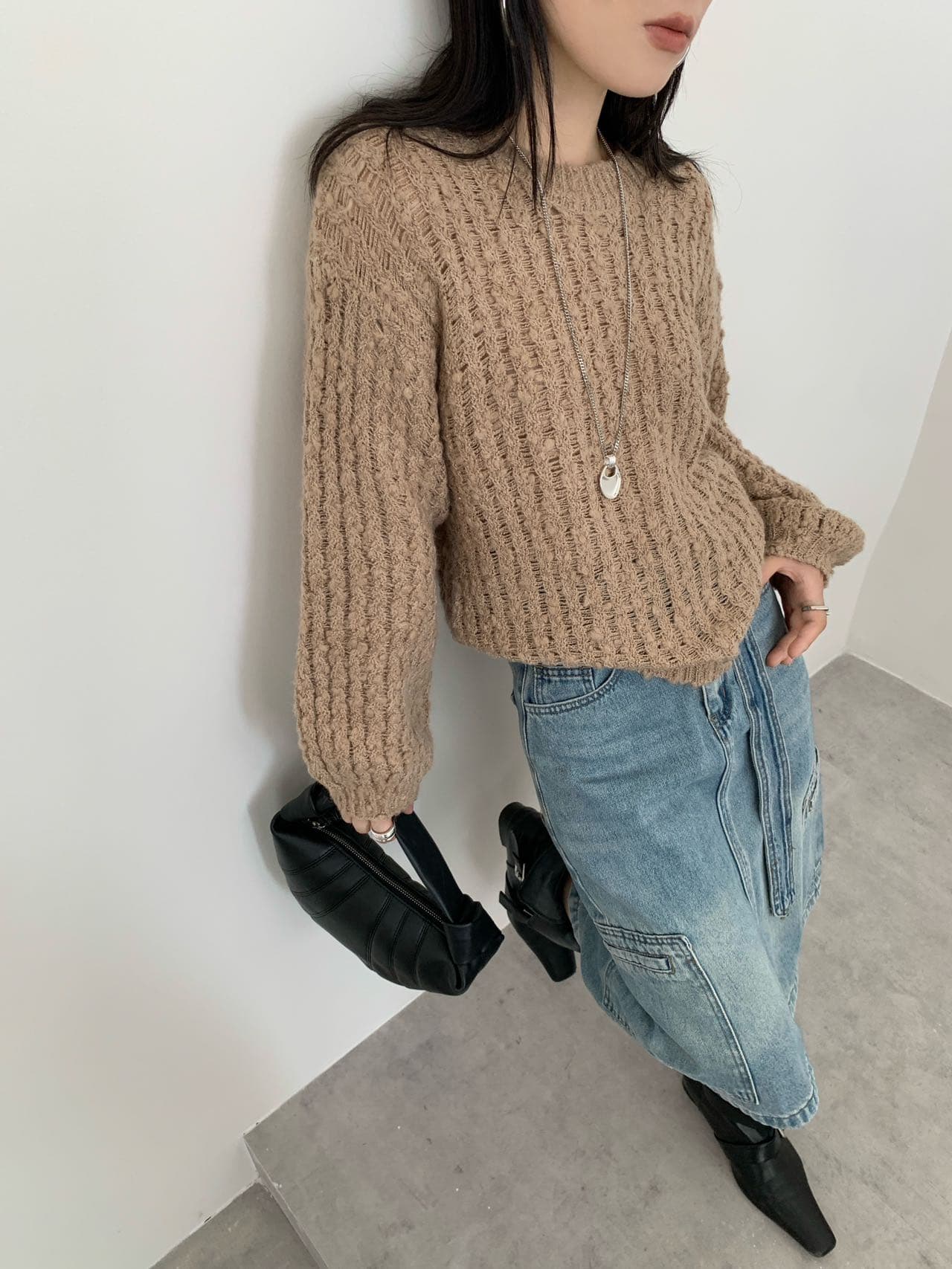 한 부서 단색 라운드 넥 풀오버 스웨터 여자 가을 겨울 새로운 루즈핏 패션 캐주얼 느긋한 바람 니트 스웨터 맨위 상세 이미지 14