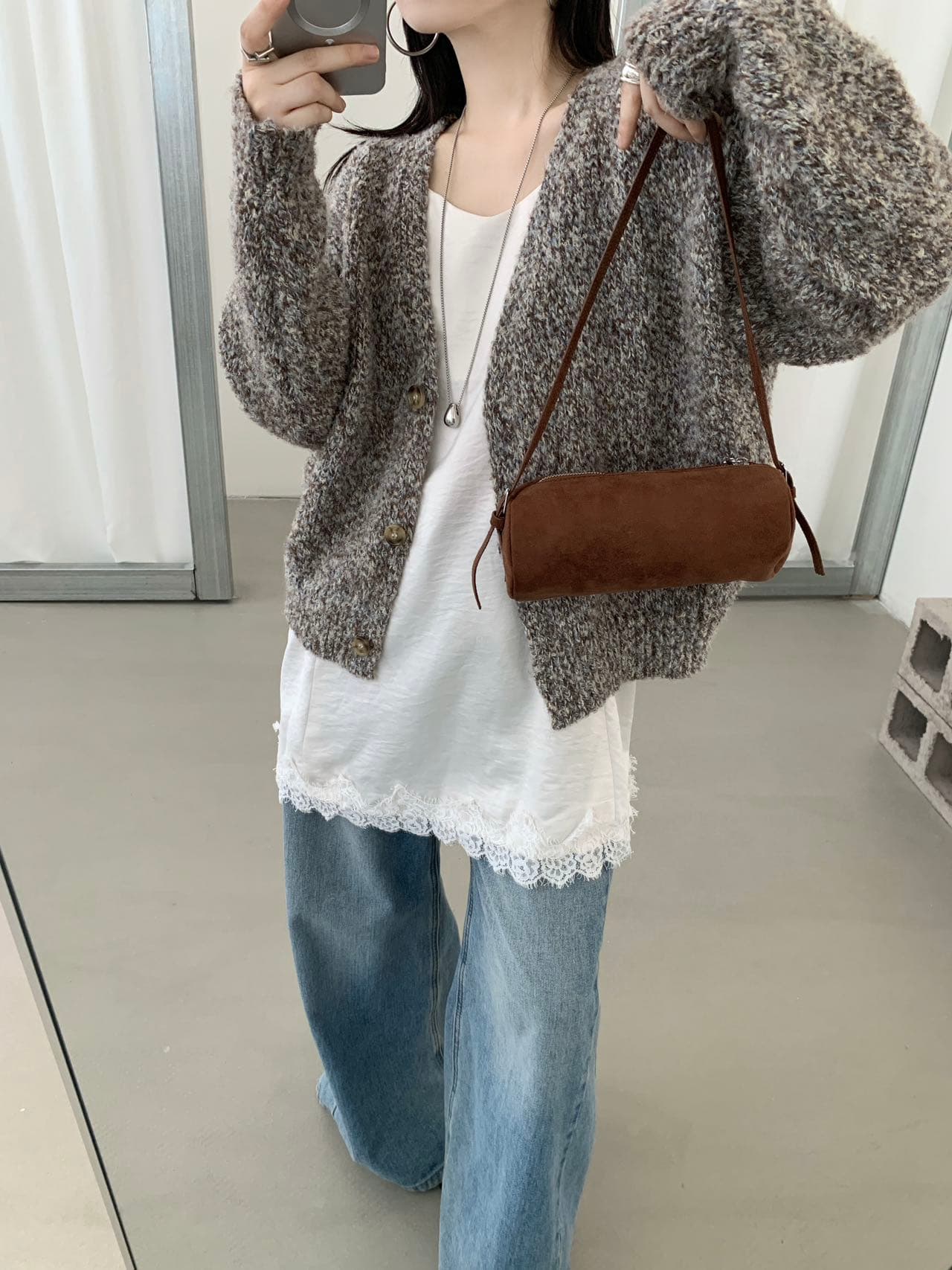 좋은 부드럽다 좋은 부드럽다 느긋한 바람 싱글 줄 버튼 가을 V넥 한국 스타일 캐주얼 스택 착용 니트 양모 오픈 가디건 이미지 5