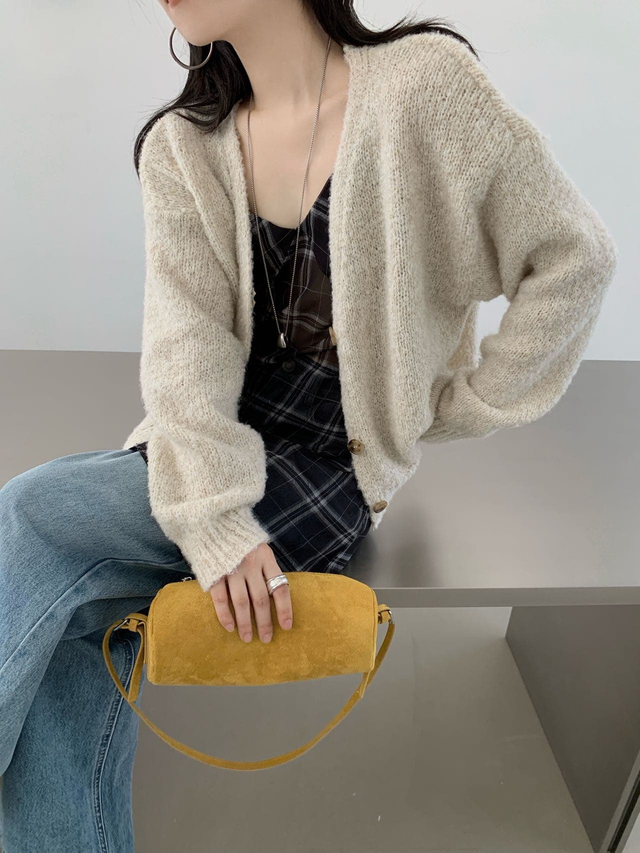 좋은 부드럽다 좋은 부드럽다 느긋한 바람 싱글 줄 버튼 가을 V넥 한국 스타일 캐주얼 스택 착용 니트 양모 오픈 가디건 상세 이미지 8