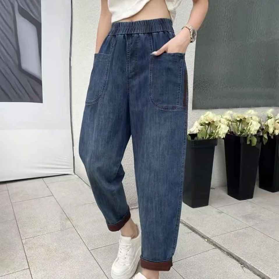 봄 여름 새로운 루즈핏 청바지 여성 하렘 바지 레트로 자수 캐주얼 무 바지 패션 슬림해 보이는 9부 바지 여성 상세 이미지 2