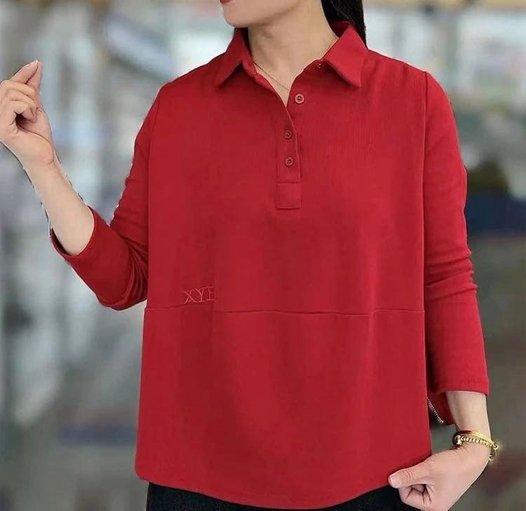 봄 새로운 긴팔 패치워크 티셔츠 캐주얼 바람 POLO 셔츠 단색 자주 슬림해 보이는 봄 가을 루즈핏 맨위 한국 스타일 여성