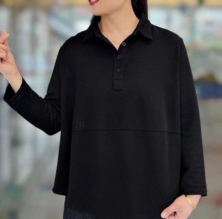봄 새로운 긴팔 패치워크 티셔츠 캐주얼 바람 POLO 셔츠 단색 자주 슬림해 보이는 봄 가을 루즈핏 맨위 한국 스타일 여성 상세 이미지 3