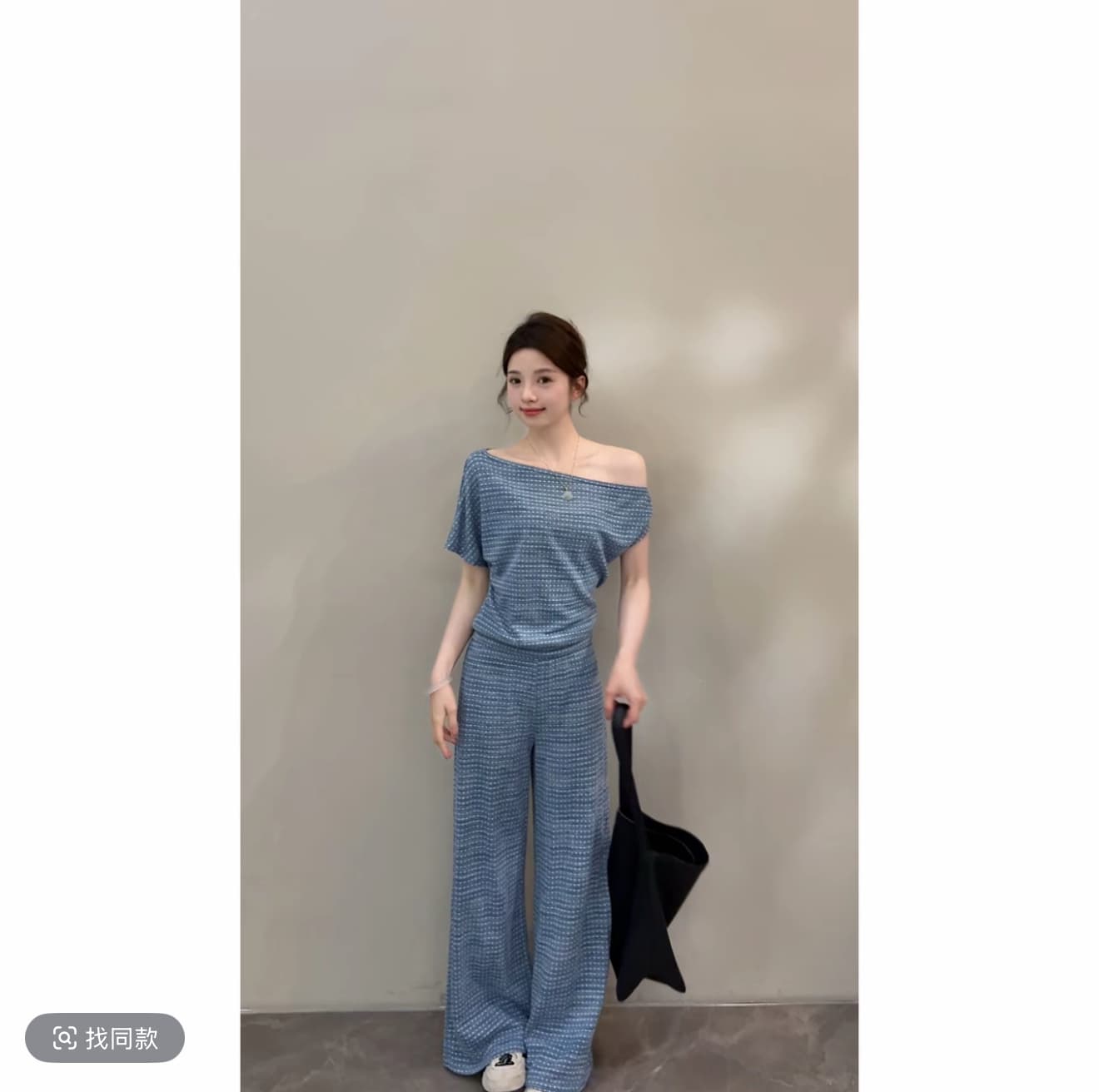 노래 송 여름 새로운 미니멀리즘 패션 캐주얼 짧은 맨위 코디 하이웨이스트 와이드 레그 팬츠 여자 세트 이미지 2