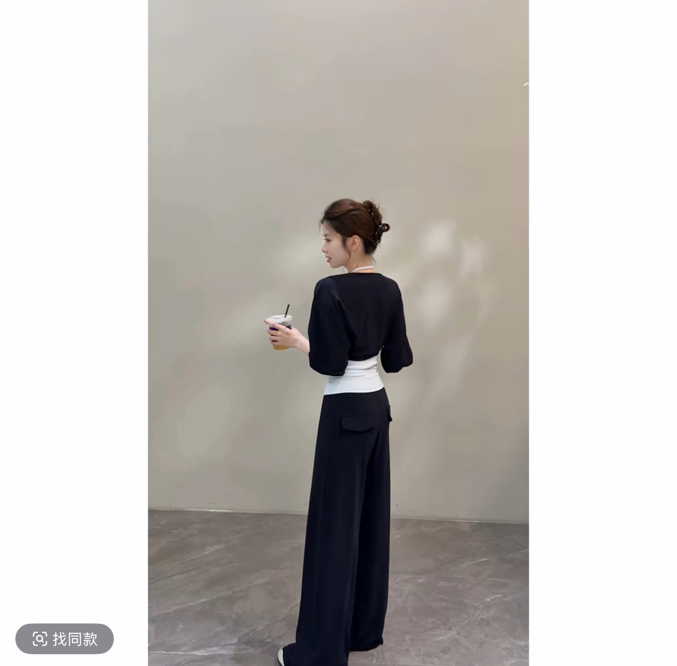 캐주얼 스포츠 슈트 여성 여름 한 부서 착용 가져 가라. 파란색 행침 목 슬립 어깨 오픈 가디건 맨위 바지 3종 세트 상세 이미지 2
