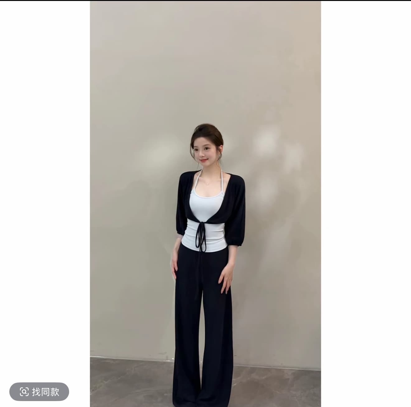캐주얼 스포츠 슈트 여성 여름 한 부서 착용 가져 가라. 파란색 행침 목 슬립 어깨 오픈 가디건 맨위 바지 3종 세트 상세 이미지 3