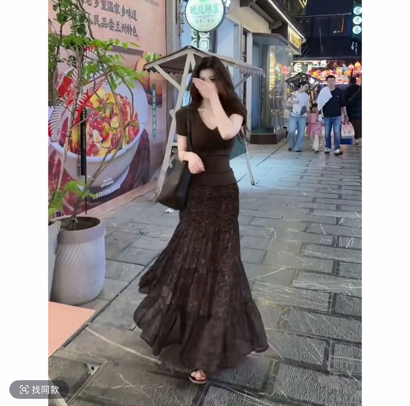 프랑스식 세트 배합하다 염색 주름 레오파드 무늬 프린트 세련된 다용도 캐주얼 반신 스커트 코디 V넥 반팔 맨위 여성