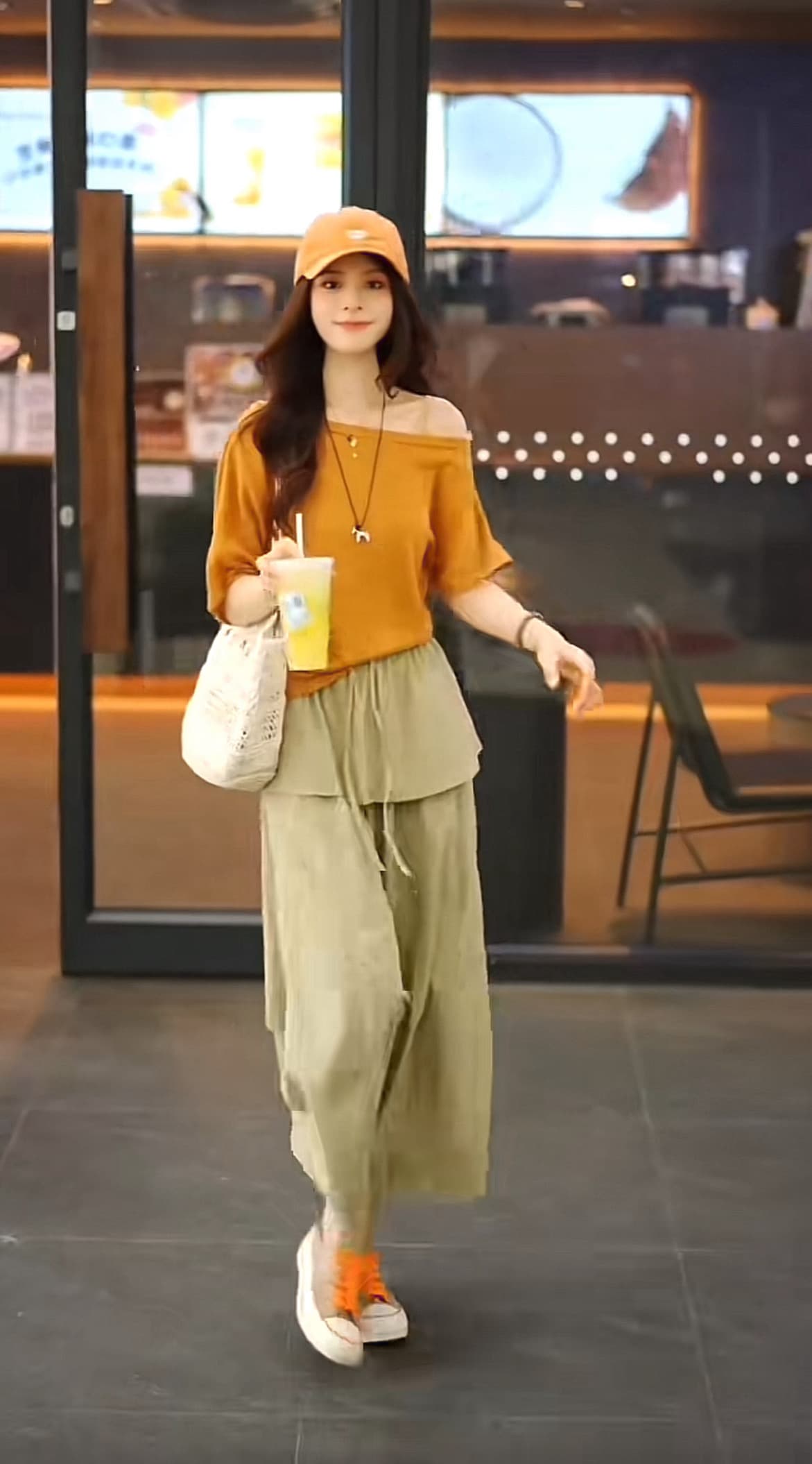 부드러운 찹쌀 한 단어 여름 비스듬한 칼라 오프숄더 미니멀리즘 바람 패션 다용도 오프숄더 티셔츠 맨위 바지 이미지 2
