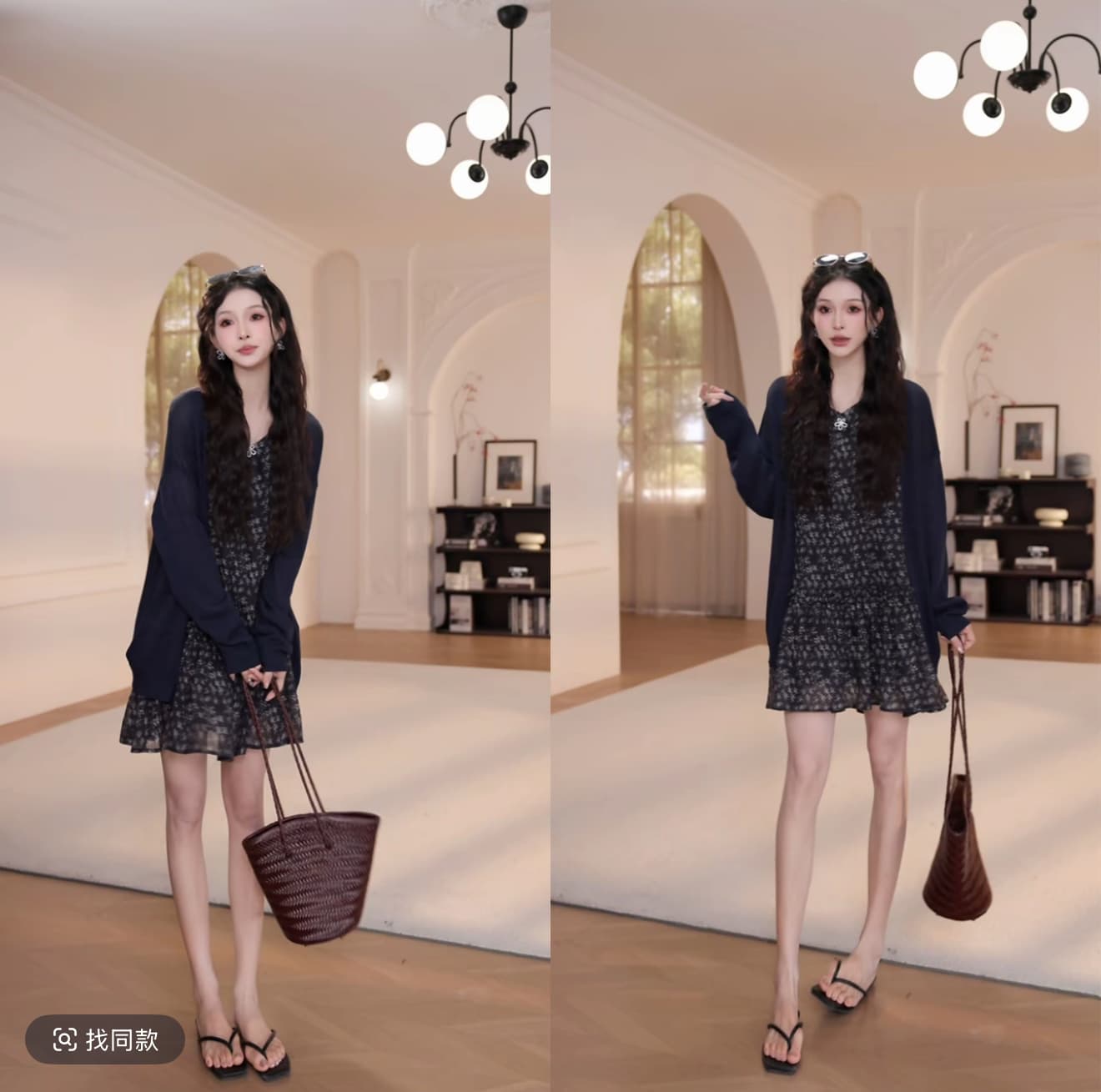 yy studio 2026 여름 V넥 부드러운 바람 꽃무늬 드레스 플러스 오픈 가디건 상세 이미지 2
