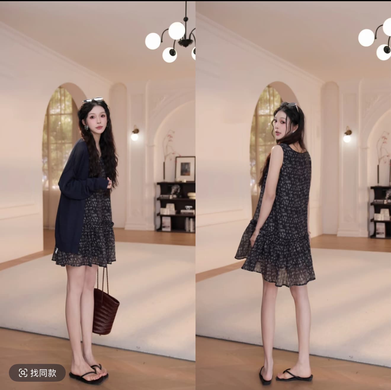 yy studio 2026 여름 V넥 부드러운 바람 꽃무늬 드레스 플러스 오픈 가디건 상세 이미지 3