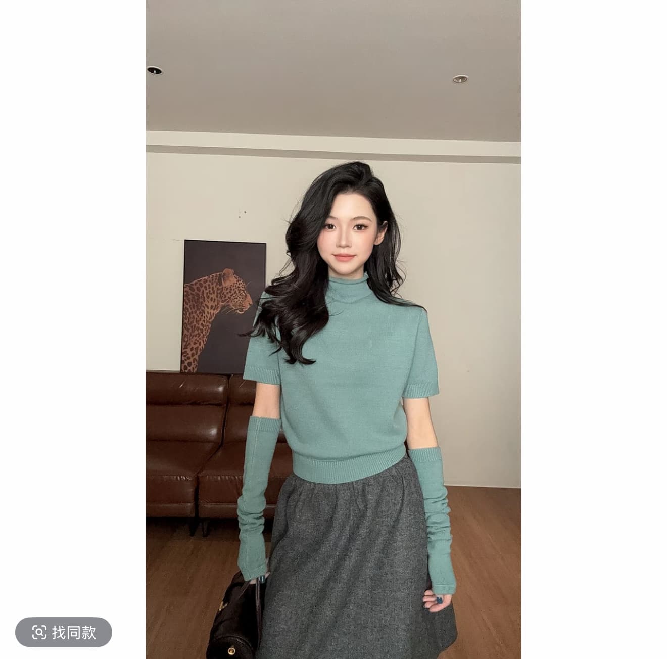 하이웨이스트 슬림해 보이는 다용도 캐주얼 펌프 Pleat 꽃밭 한 마디 맨위 반신 스커트 여성 뜨개질 세트 상세 이미지 5