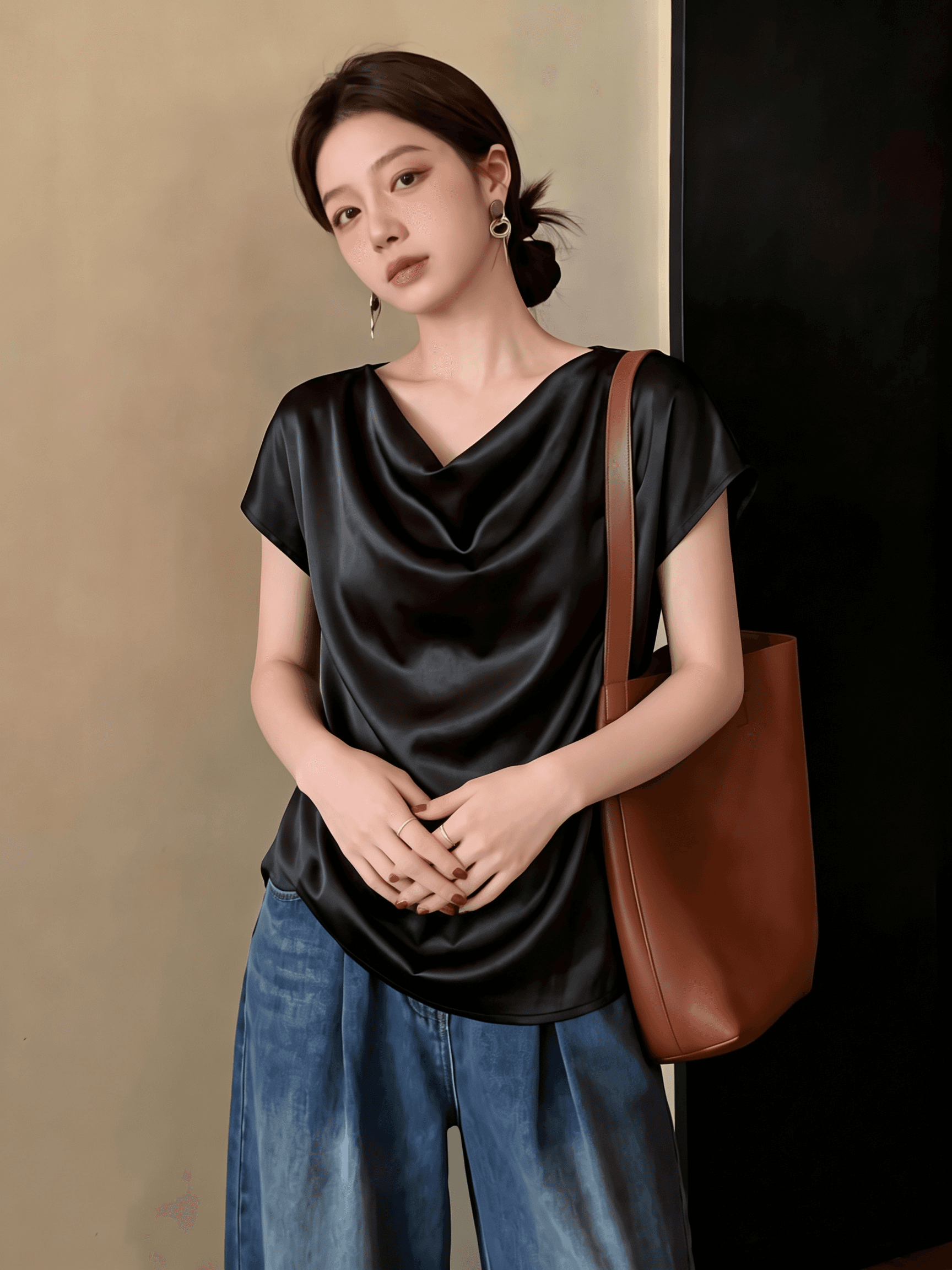 흔들다 칼라 Feifei 반팔 여성 셔츠 여름 2026 새로운 빅 사이즈 지방 mm 슬림해 보이는 고급 센스 새틴 만나는 맨위 상세 이미지 3