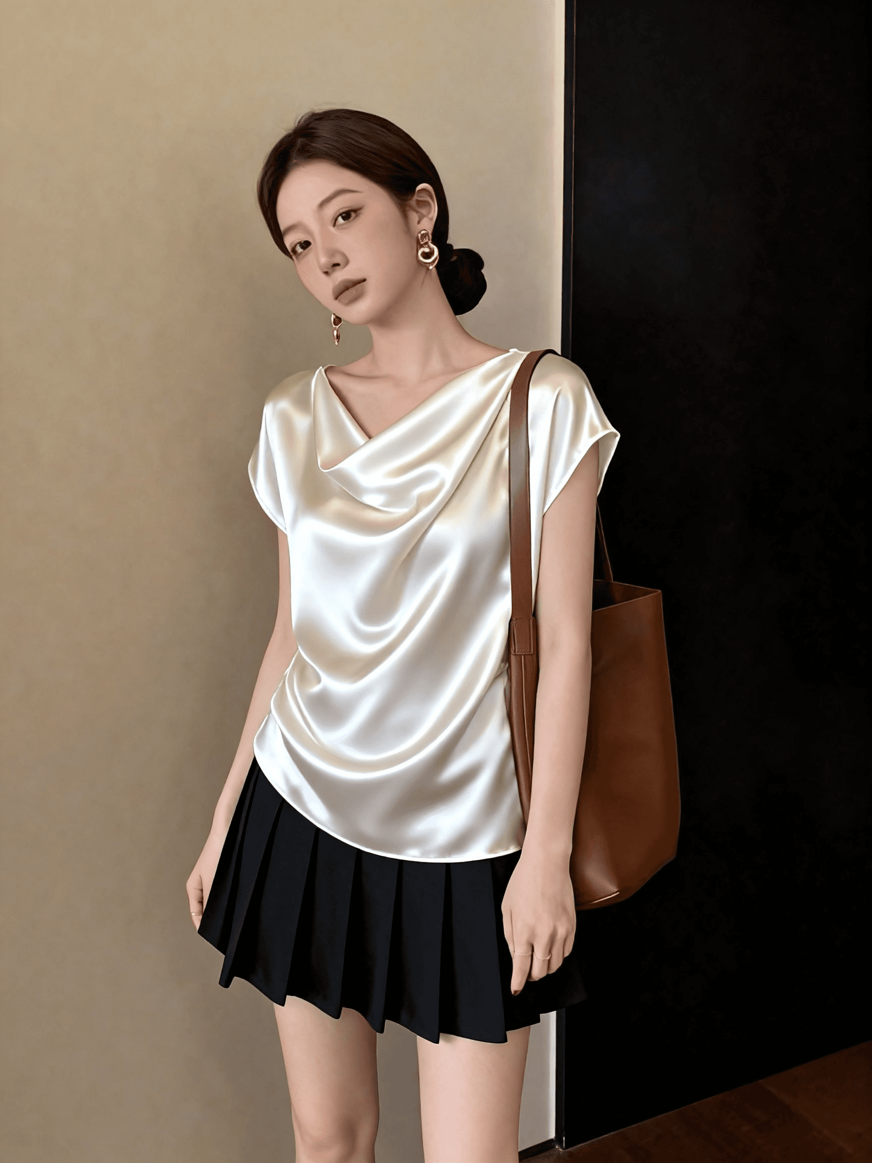 흔들다 칼라 Feifei 반팔 여성 셔츠 여름 2026 새로운 빅 사이즈 지방 mm 슬림해 보이는 고급 센스 새틴 만나는 맨위 상세 이미지 5