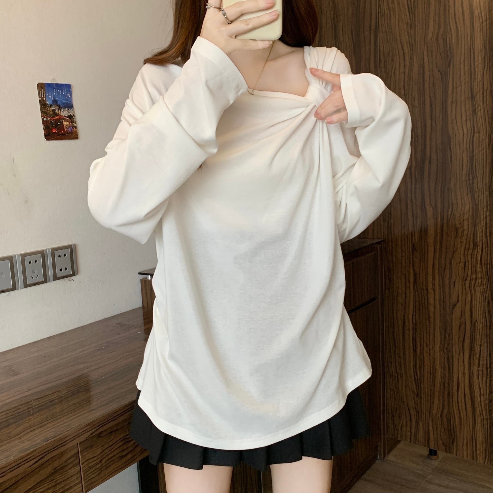 빅 사이즈 여성 의류 품격 프랑스식 비틀림 흔들다 칼라 맨위 여성 가을 지방 mm 슬림해 보이는 표지 고기 고유 한 Chic 작은 셔츠 상세 이미지 18