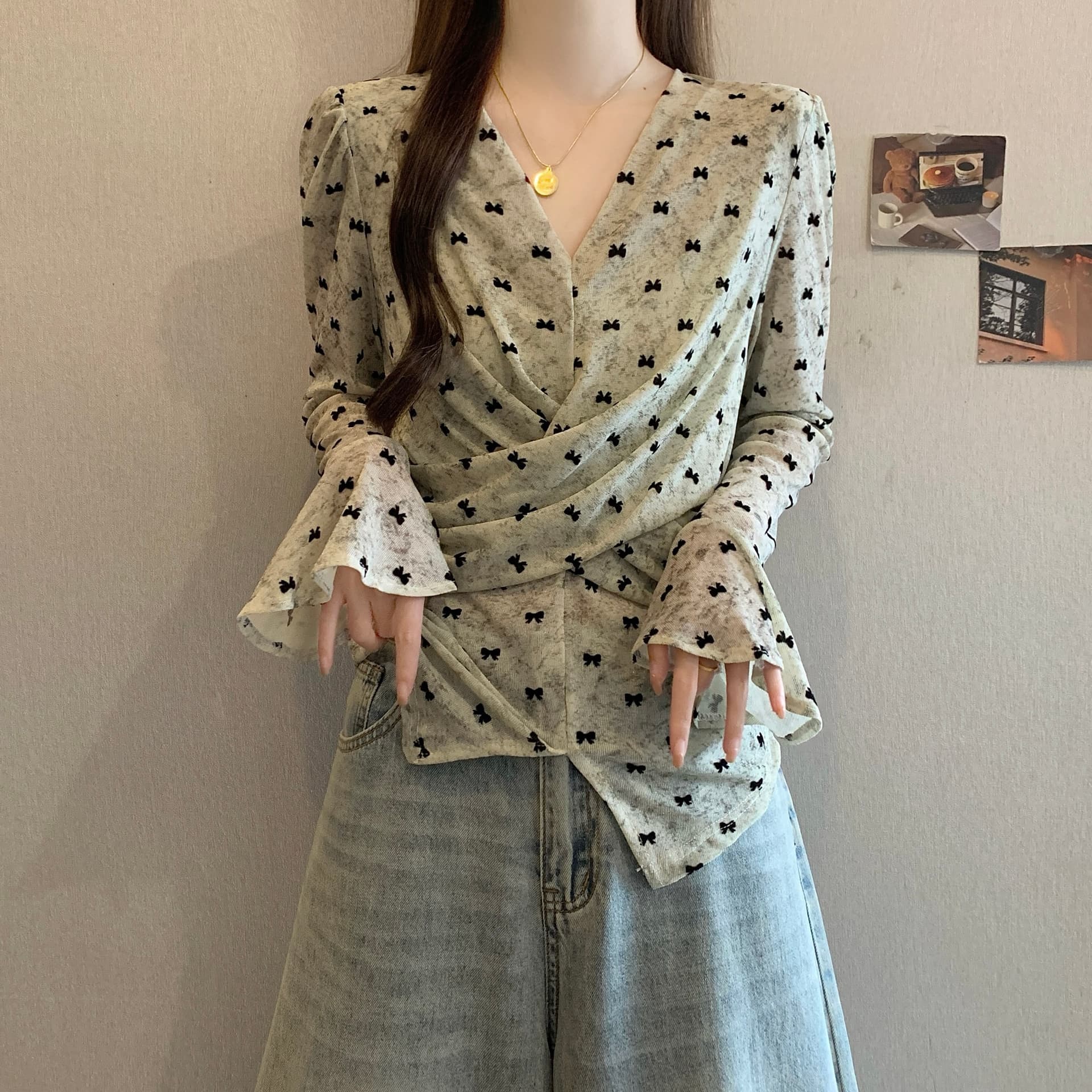 고유 한 Chic 얇은 스타일 망사 도트 무늬 긴팔 티셔츠 2026 여름 새로운 빅 사이즈 여성 의류 지방 mm 표지 배 맨위 상세 이미지 11